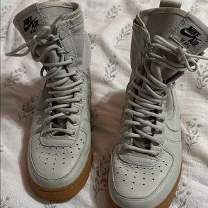 Nike SF Air Force 1 High Tops in Light Gray and Gum